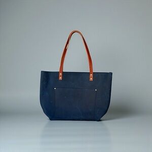 Portland Leather Goods Hand Made Large Deep Water Blue Tote Bag
